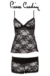 Black Lace Camisole & Shorts Set with Gloves – Delicate Drama
